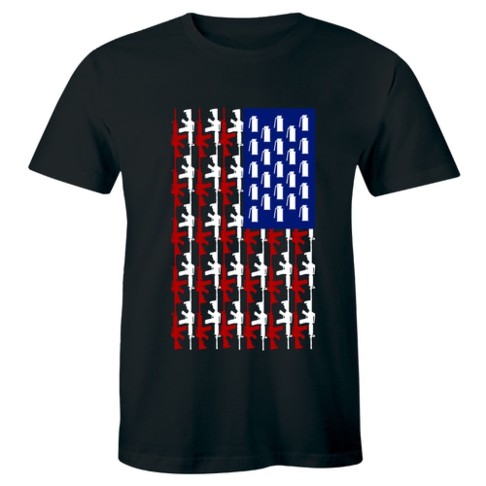American Rifle Gun Flag Military Army Mens T-shirt